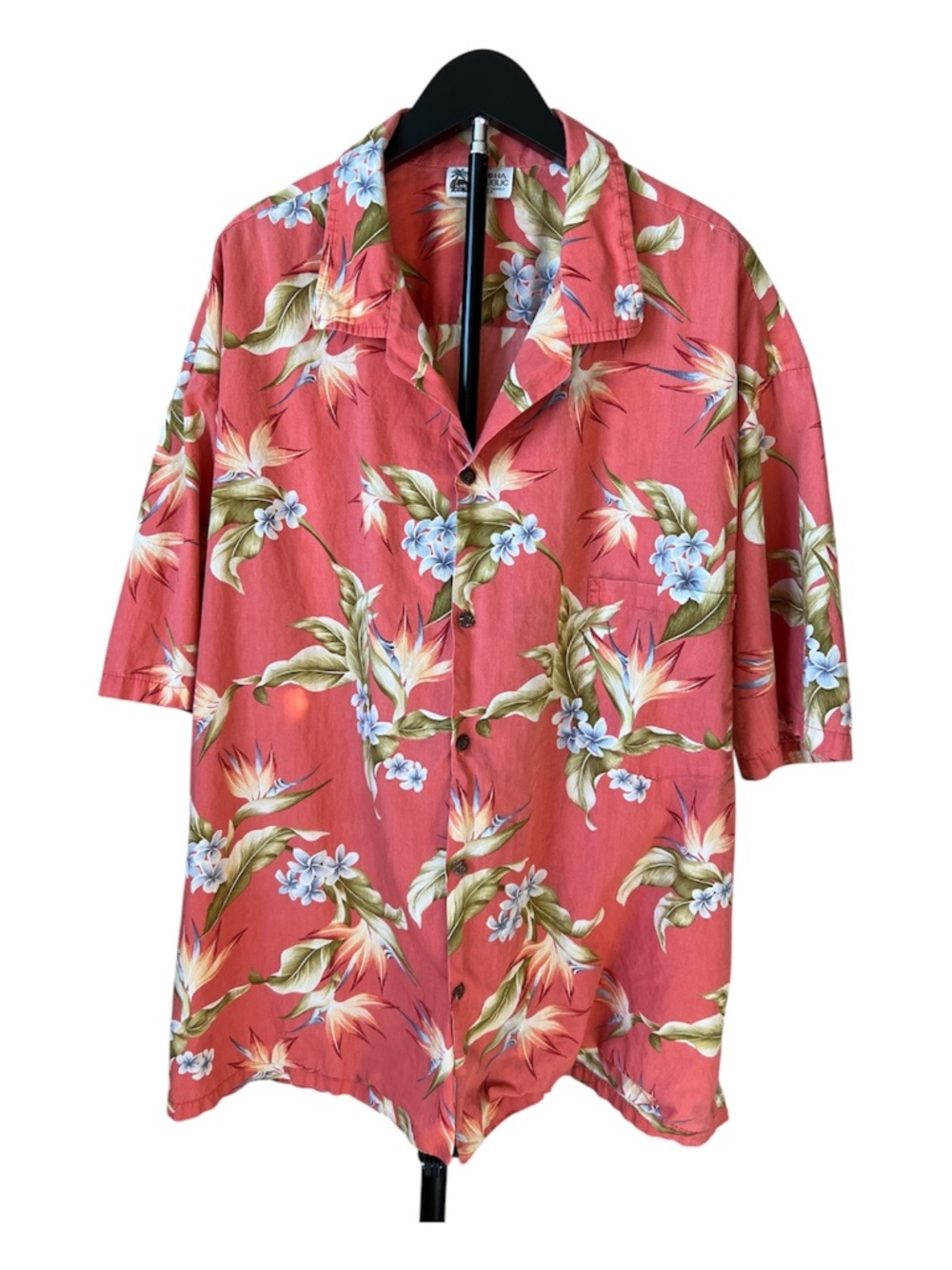 Vintage Aloha Republic Hawaiian Shirt Floral Hibiscus Coral Pink Mens 2XL USA